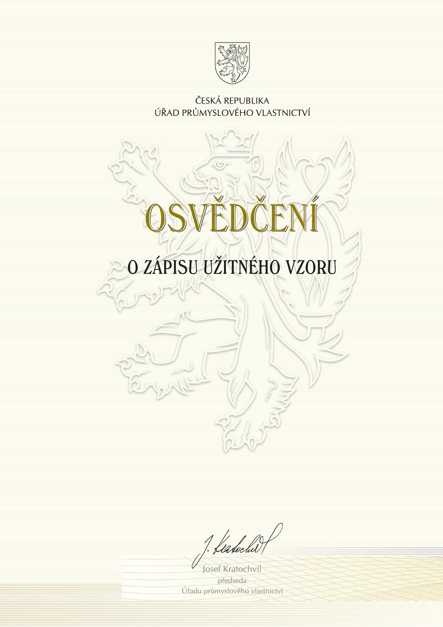 Osvědčení o zápisu užitného vzoru Aquaterm